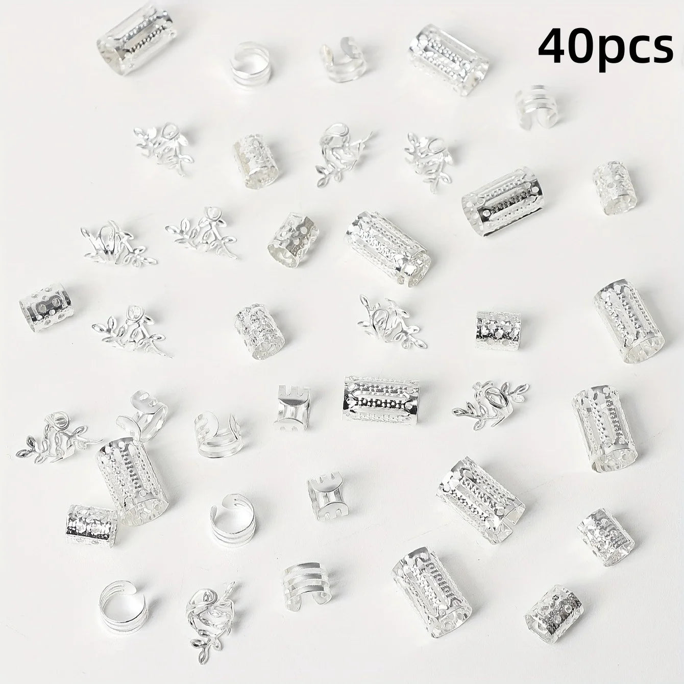 40PCS/Set Women's Elegant Hollow Hair Rings Set with Various Patterns DIY Hair Accessories for Girls Loc Hair Jewelry for Braids