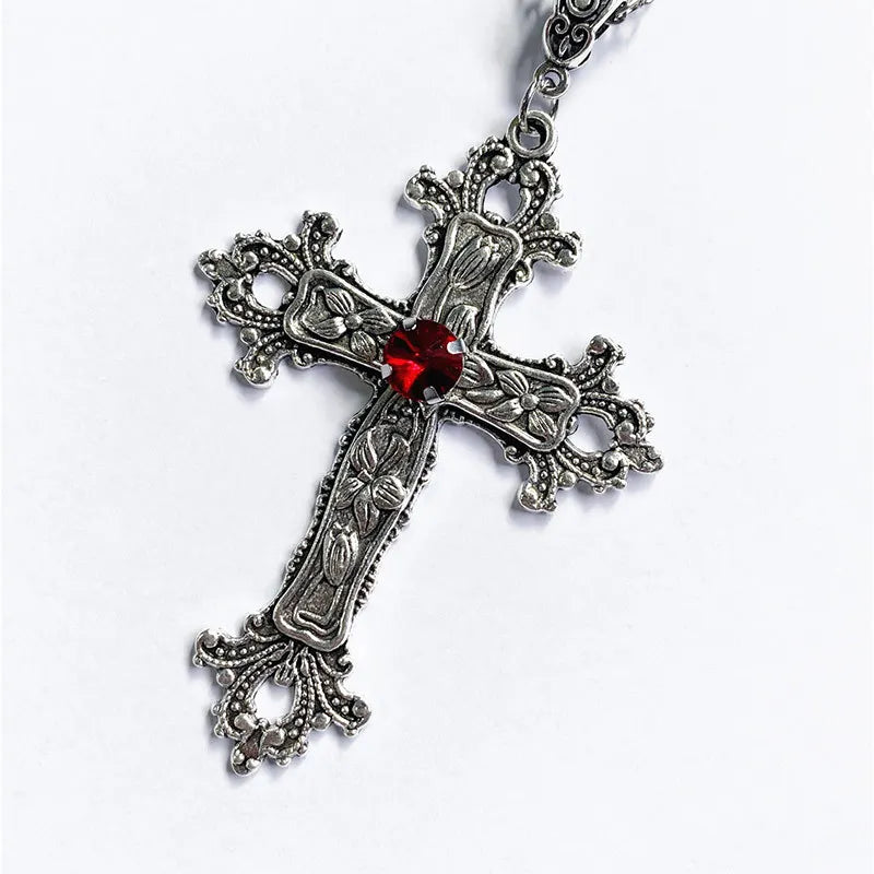 Crystal Big Cross Pendant Necklaces for Women Men Gothic Irregular Cross Clavicle Chain Necklaces Aesthetic Jewelry