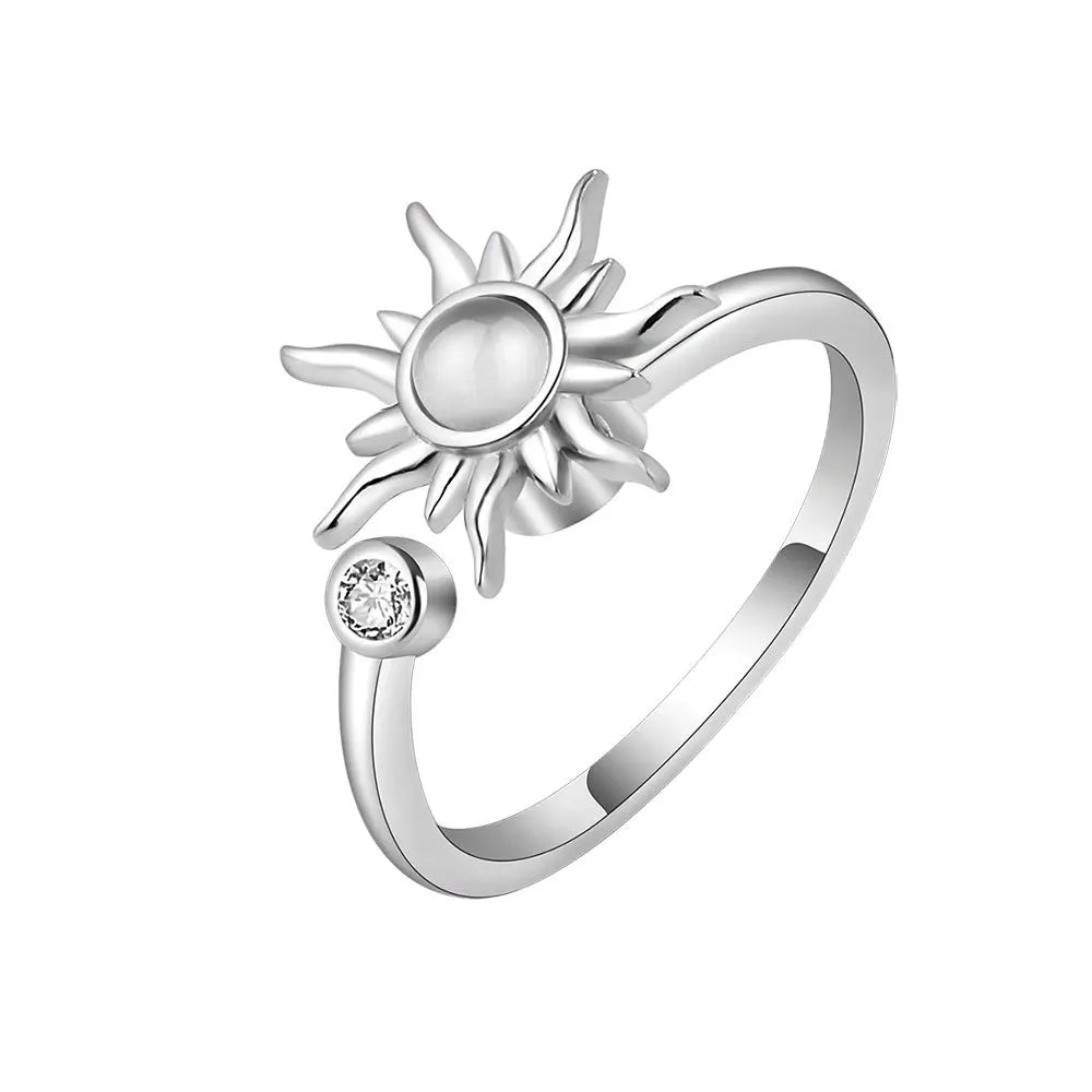 Anti Stress Anxiety Fidget Rings for Women Stainless Steel Spinner Sunflower Sun Star Ring