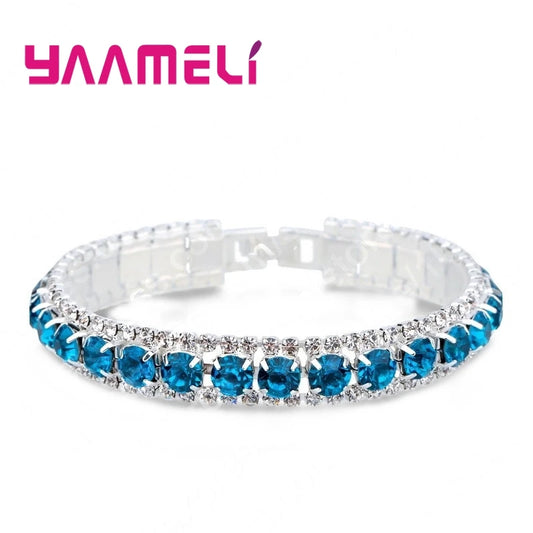 925 Stamp Silver Color Bracelets Full AAA Zircon Austrian Crystal Femme Women Link Chain  Bangles