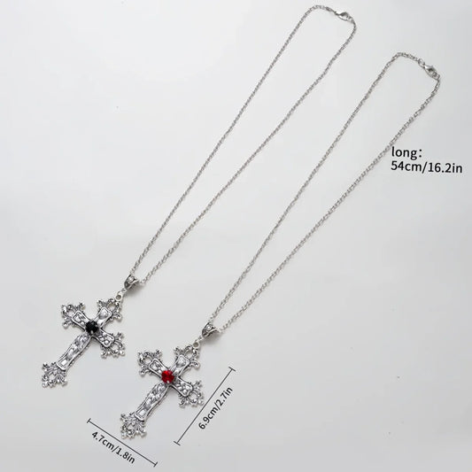 Crystal Big Cross Pendant Necklaces for Women Men Gothic Irregular Cross Clavicle Chain Necklaces Aesthetic Jewelry