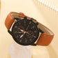 4PCS Men Watch Luxury Bracelet Set Brown Leather Quartz Wrist Watches for Men