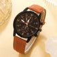 4PCS Men Watch Luxury Bracelet Set Brown Leather Quartz Wrist Watches for Men