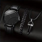 3PCS/Set Men Business Watches Casual Leather Band Analog Male's Quartz Watch Necklace Bracelet Set