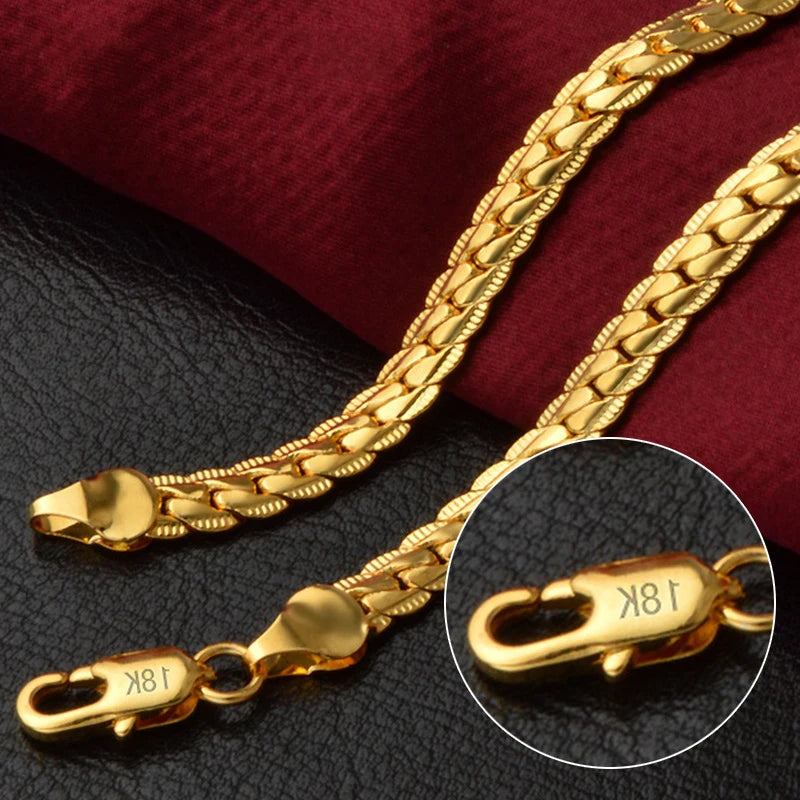 18K Gold/Silver Color 6mm Full Sideways Necklace Chain