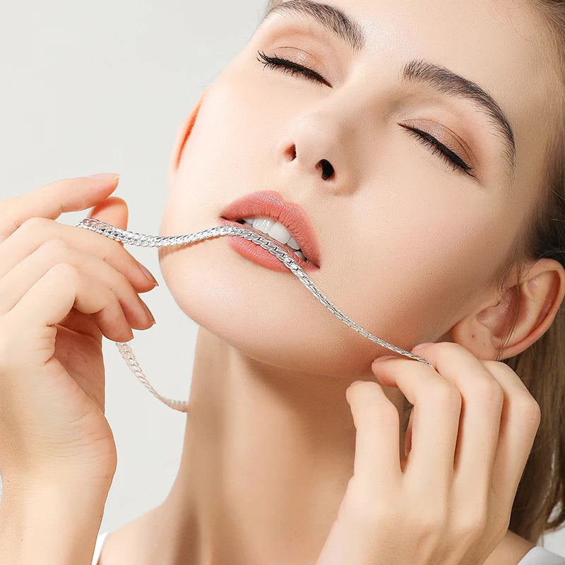 18K Gold/Silver Color 6mm Full Sideways Necklace Chain