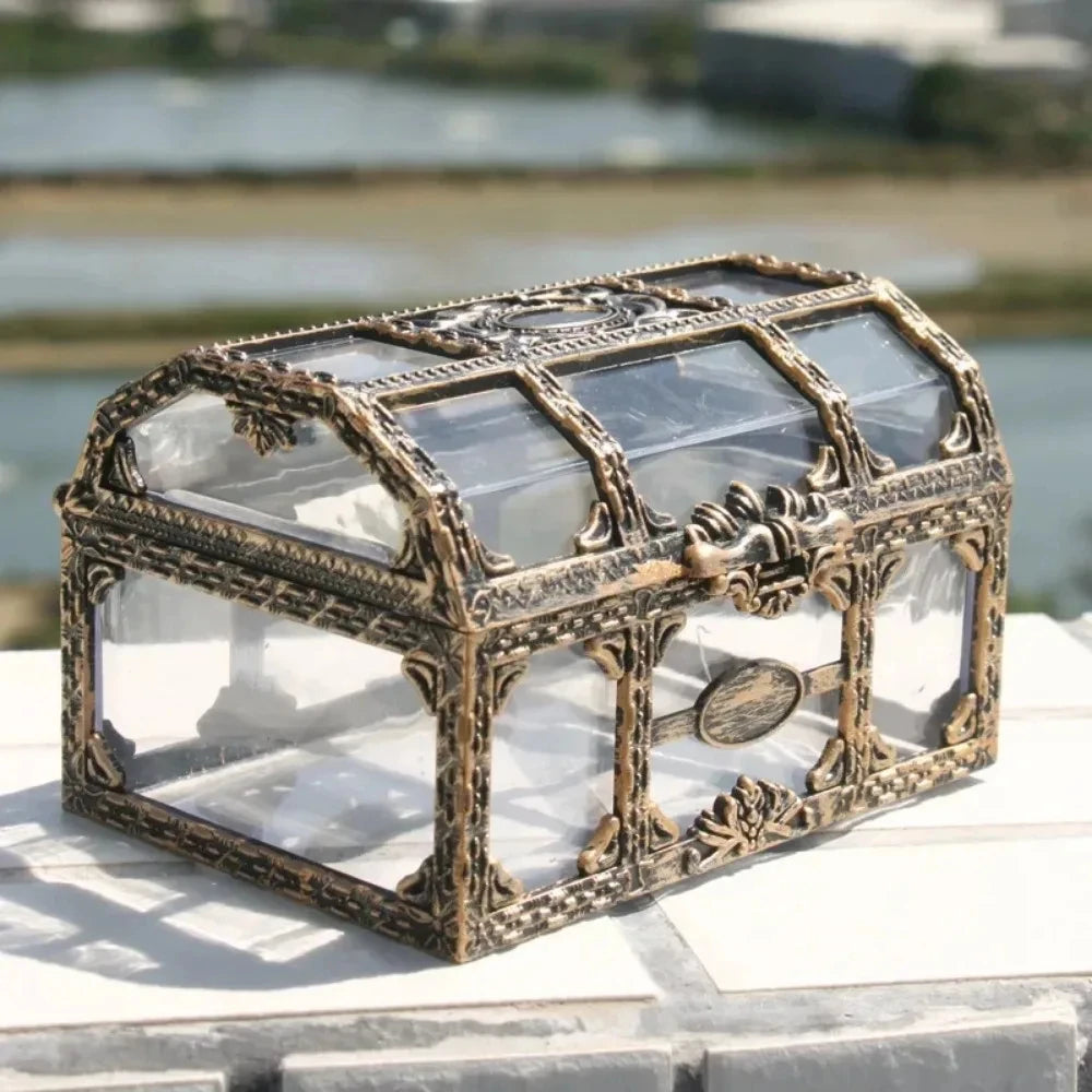 1PC Plastic Transparent Pirate Treasure Box Crystal Gem Jewelry Box Storage Organizer Chest Treasure for Jewelry Gem Trinket Box