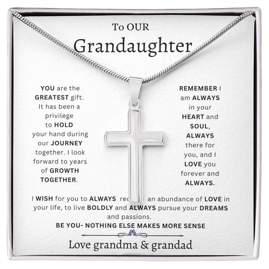 To my granddaughter- from grandad and grandma cross necklace